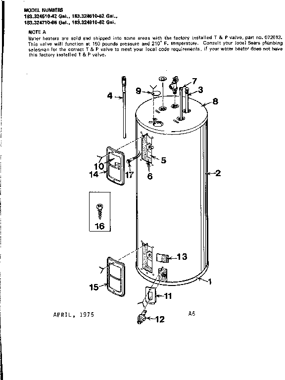 Replacement Parts Diagram and Parts List for 183324810  Kenmore Water Heater