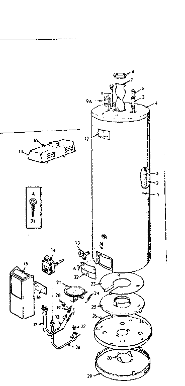 Replacement Parts Diagram and Parts List for 183338531  Kenmore Water Heater
