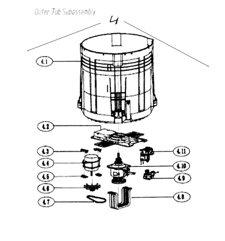 Outer Tub Assy Diagram and Parts List for HLTW600AXW  Haier Washer
