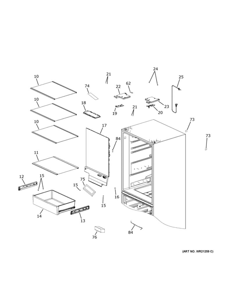 Fresh Food Section Diagram and Parts List for QJS15HYRBFS  Haier Refrigerator