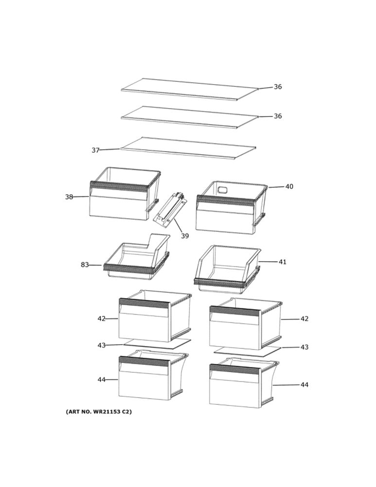 Shelves And Drawers 2 Diagram and Parts List for QHE16HYPAFS  Haier Refrigerator