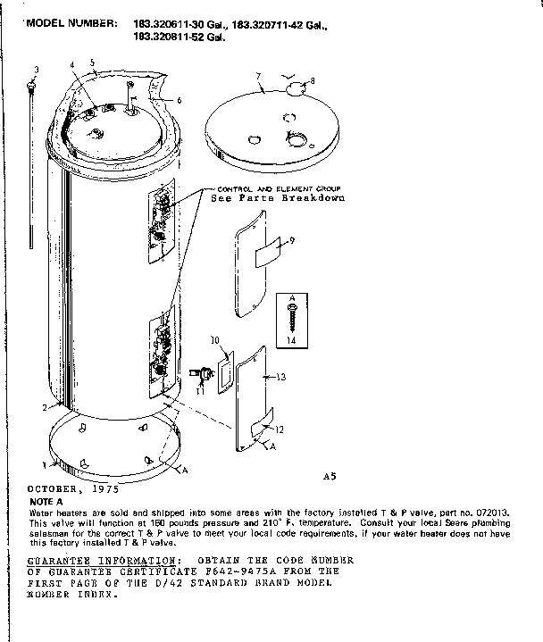 Replacement Parts Diagram and Parts List for 183320811  Kenmore Water Heater