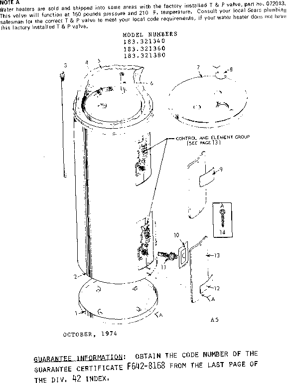 Replacement Parts Diagram and Parts List for 183321340  Kenmore Water Heater