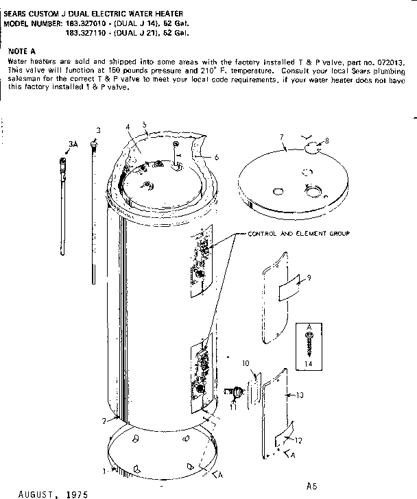Replacement Parts Diagram and Parts List for 183327110  Kenmore Water Heater