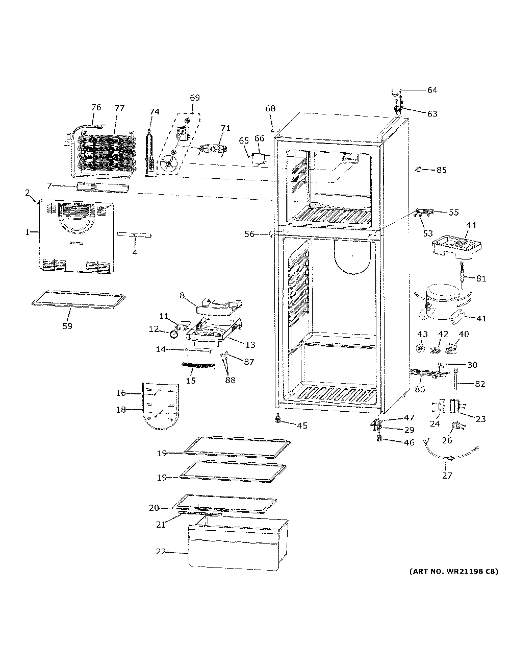 Cabinet Diagram and Parts List for HA10TG21BSW  Haier Refrigerator