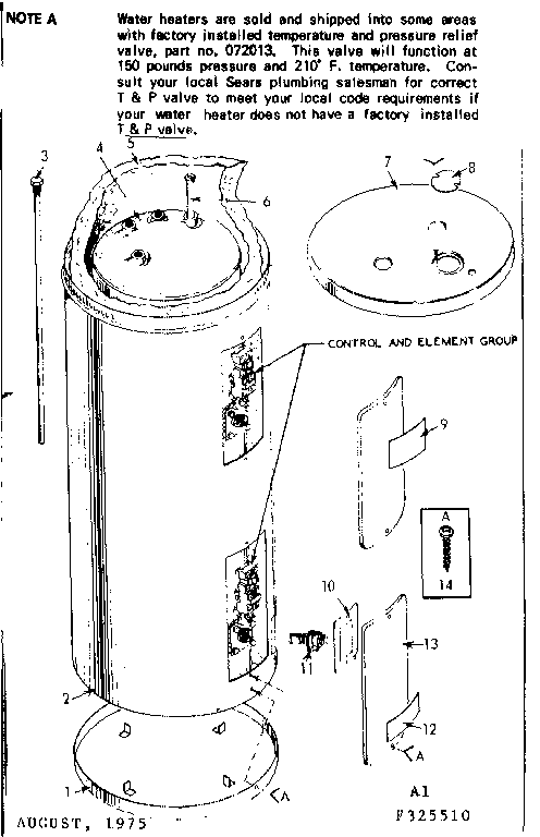 Replacement Parts Diagram and Parts List for 183325510  Kenmore Water Heater