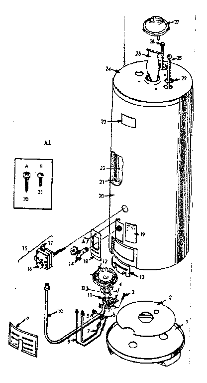 Replacement Parts Diagram and Parts List for 183330810  Kenmore Water Heater