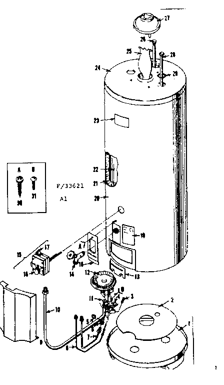 Replacement Parts Diagram and Parts List for 18333621  Kenmore Water Heater
