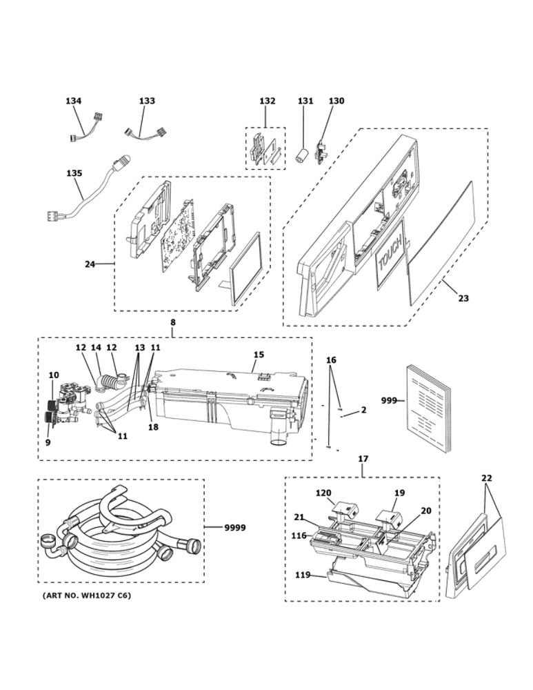 Controls And Dispenser Diagram and Parts List for QFW150SSN1WW  Haier Washer