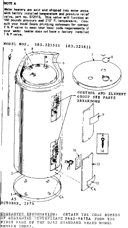 Replacement Parts Diagram and Parts List for 183325611  Kenmore Water Heater