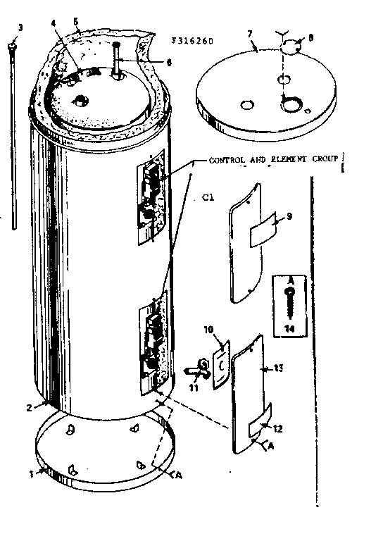 Replacement Parts Diagram and Parts List for 183322260  Kenmore Water Heater