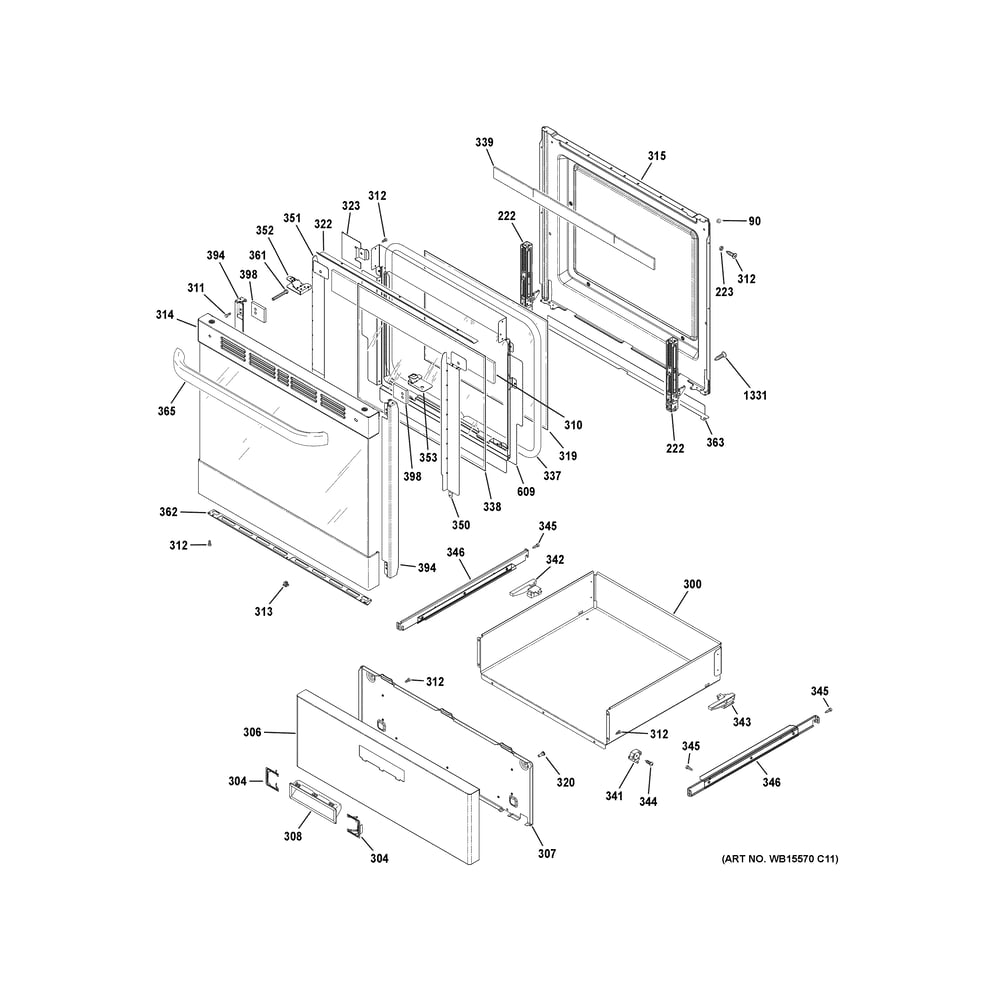 Door & Drawer Parts Diagram and Parts List for QAS740RM3SS  Haier Range