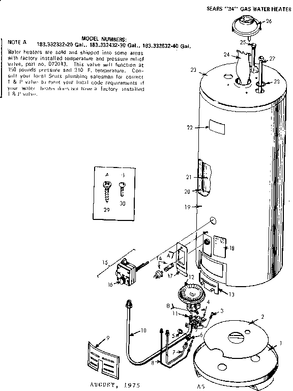 Replacement Parts Diagram and Parts List for 183332332  Kenmore Water Heater