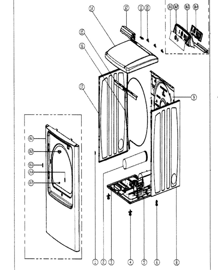 Main Asy Diagram and Parts List for HLTD600AGW  Haier Dryer