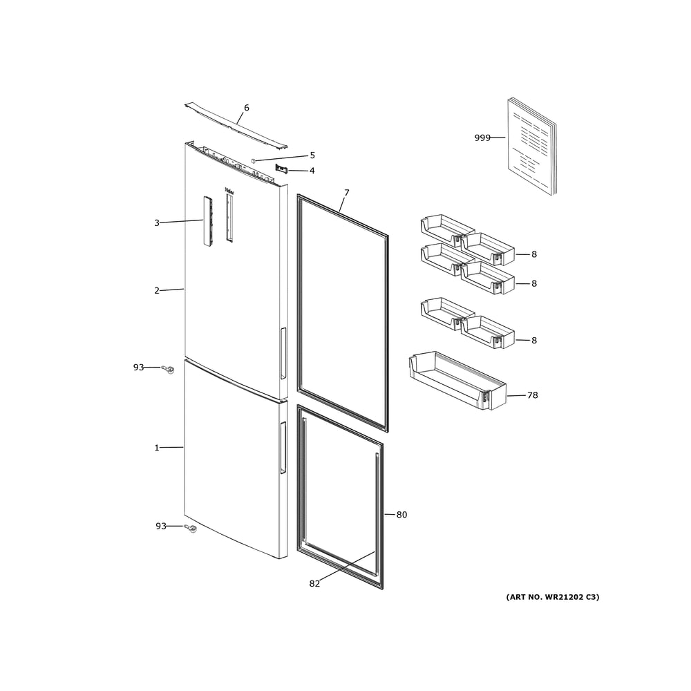 Doors Diagram and Parts List for HRB15N3BCGS  Haier Refrigerator