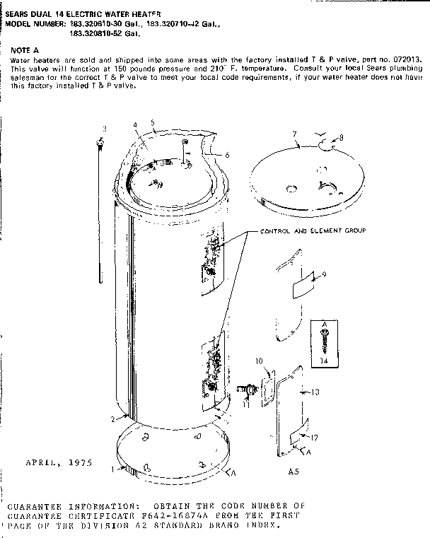 Replacement Parts Diagram and Parts List for 183320710  Kenmore Water Heater