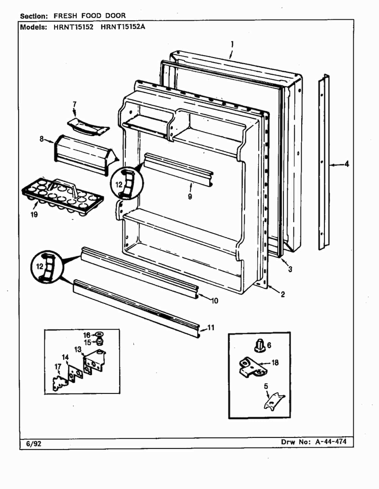 Freezer Door Diagram and Parts List for HRT18R1AWB  Haier Refrigerator