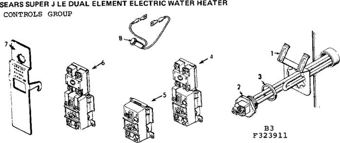 Controls Group Diagram and Parts List for 183327310  Kenmore Water Heater
