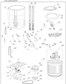 Tub Diagram and Parts List for HLPW028AXW  Haier Washer