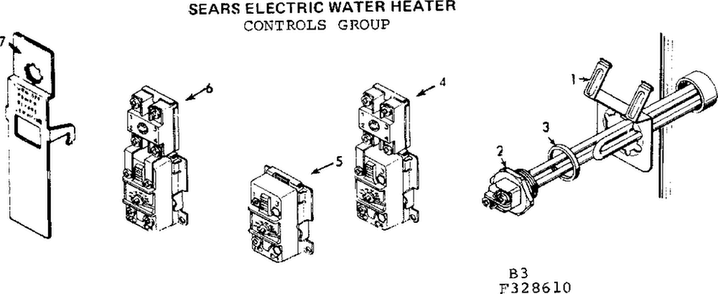 Controls Group Diagram and Parts List for 183328610  Kenmore Water Heater