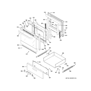 Door & Drawer Parts Diagram and Parts List for QGAS740RM3SS  General Electric Range