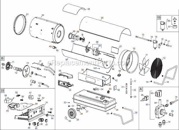 Page A Diagram and Parts List for HS6000DF  Heatstar Construction Heater
