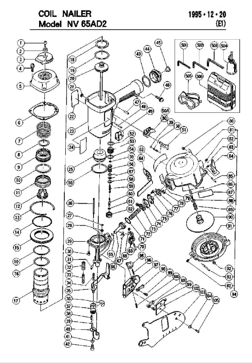 Page 1 Diagram and Parts List for NV65AD2  Hitachi Nailer