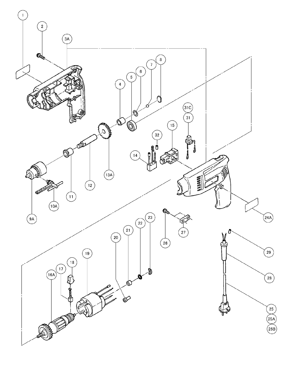 Page 1 Diagram and Parts List for FD10VA  Hitachi Drill Press