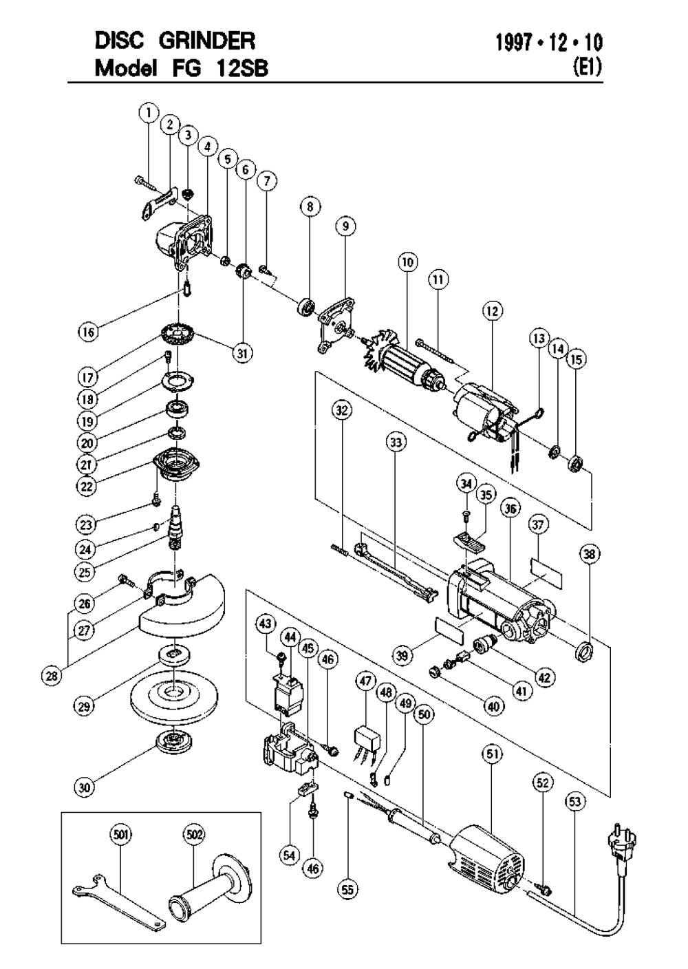 Page 1 Diagram and Parts List for FG12SB  Hitachi Grinder