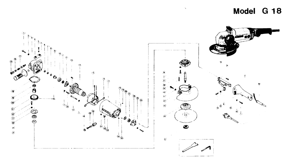 Page 1 Diagram and Parts List for G18  Hitachi Grinder