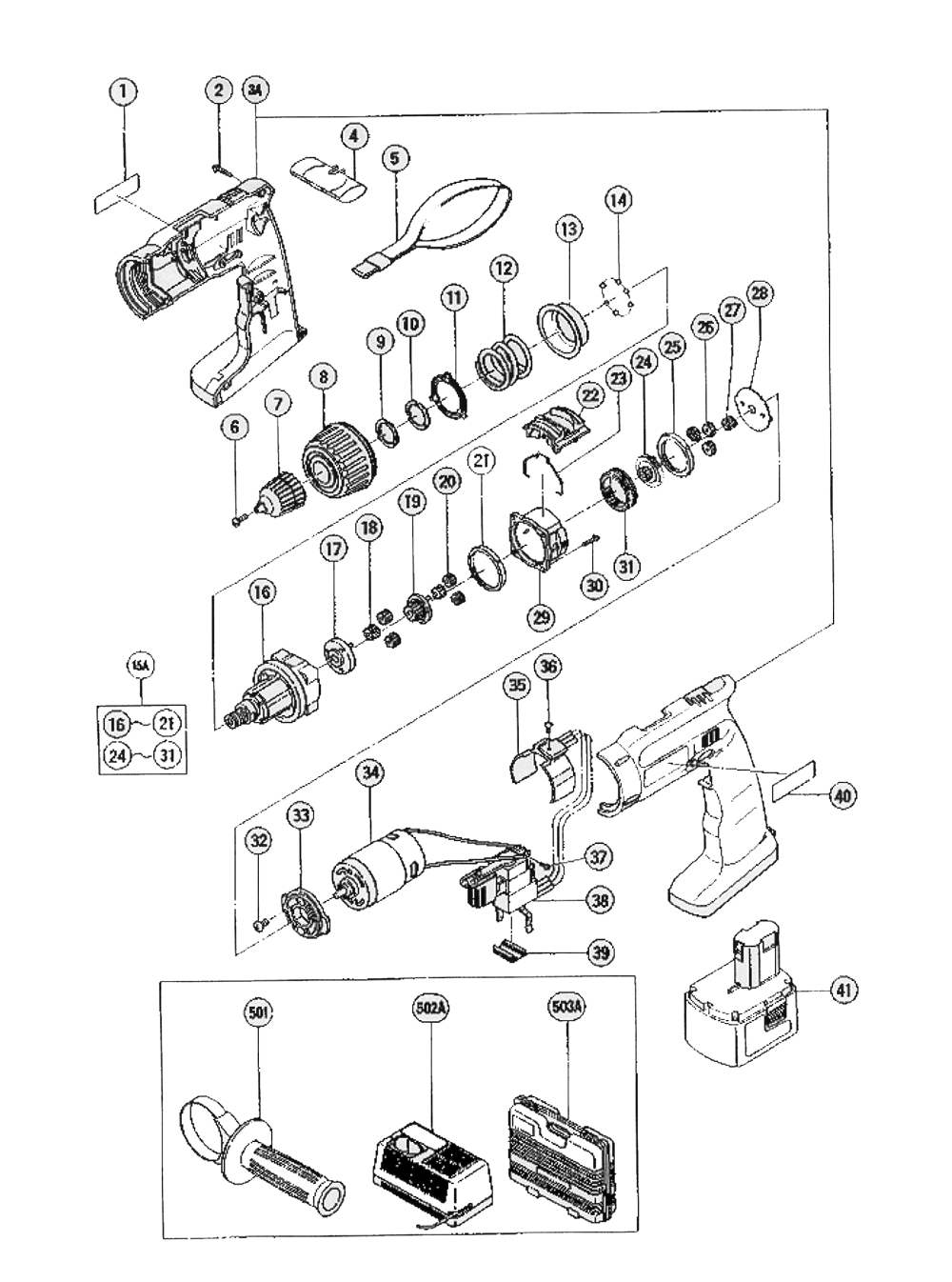 Page 1 Diagram and Parts List for DV14DVA  Hitachi Wrench