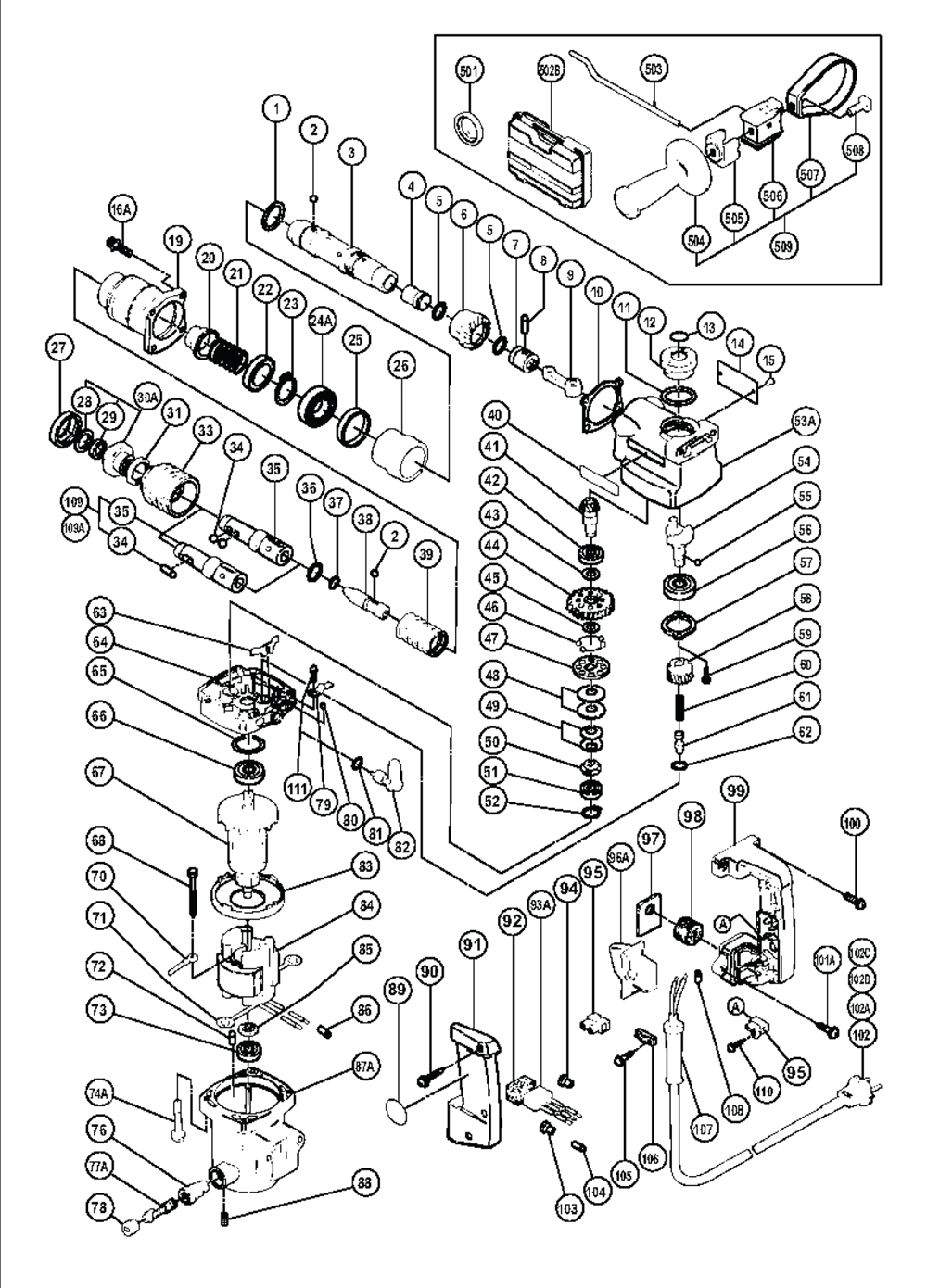 Page 1 Diagram and Parts List for DH20V  Hitachi Demolition Hammer