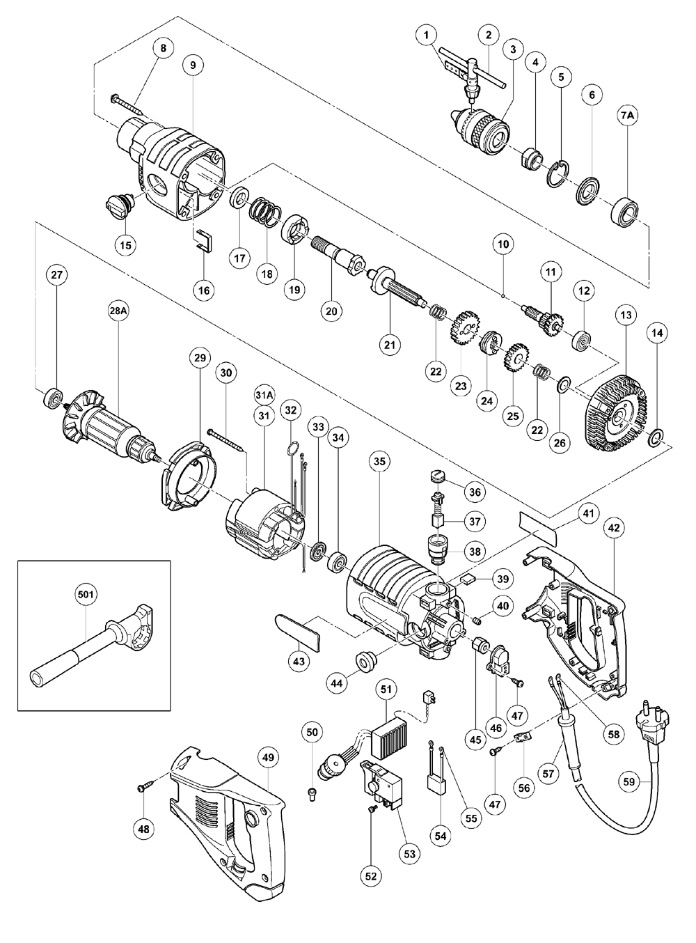 Page 1 Diagram and Parts List for DC120VA  Hitachi Hammer Drill
