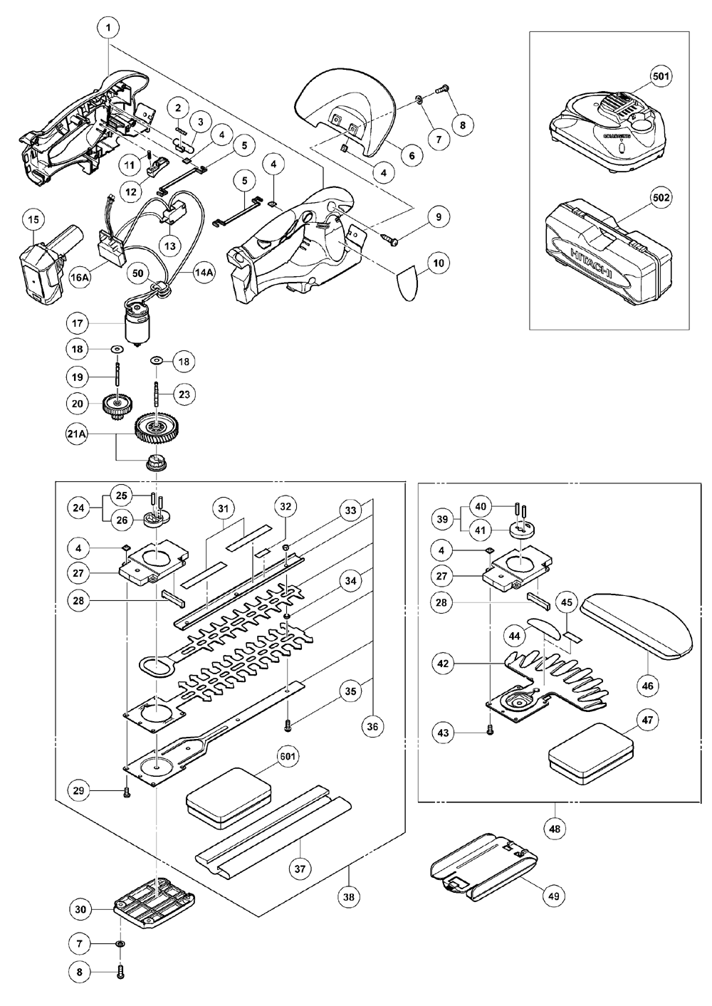 Page 1 Diagram and Parts List for CH10DL  Hitachi Trimmer