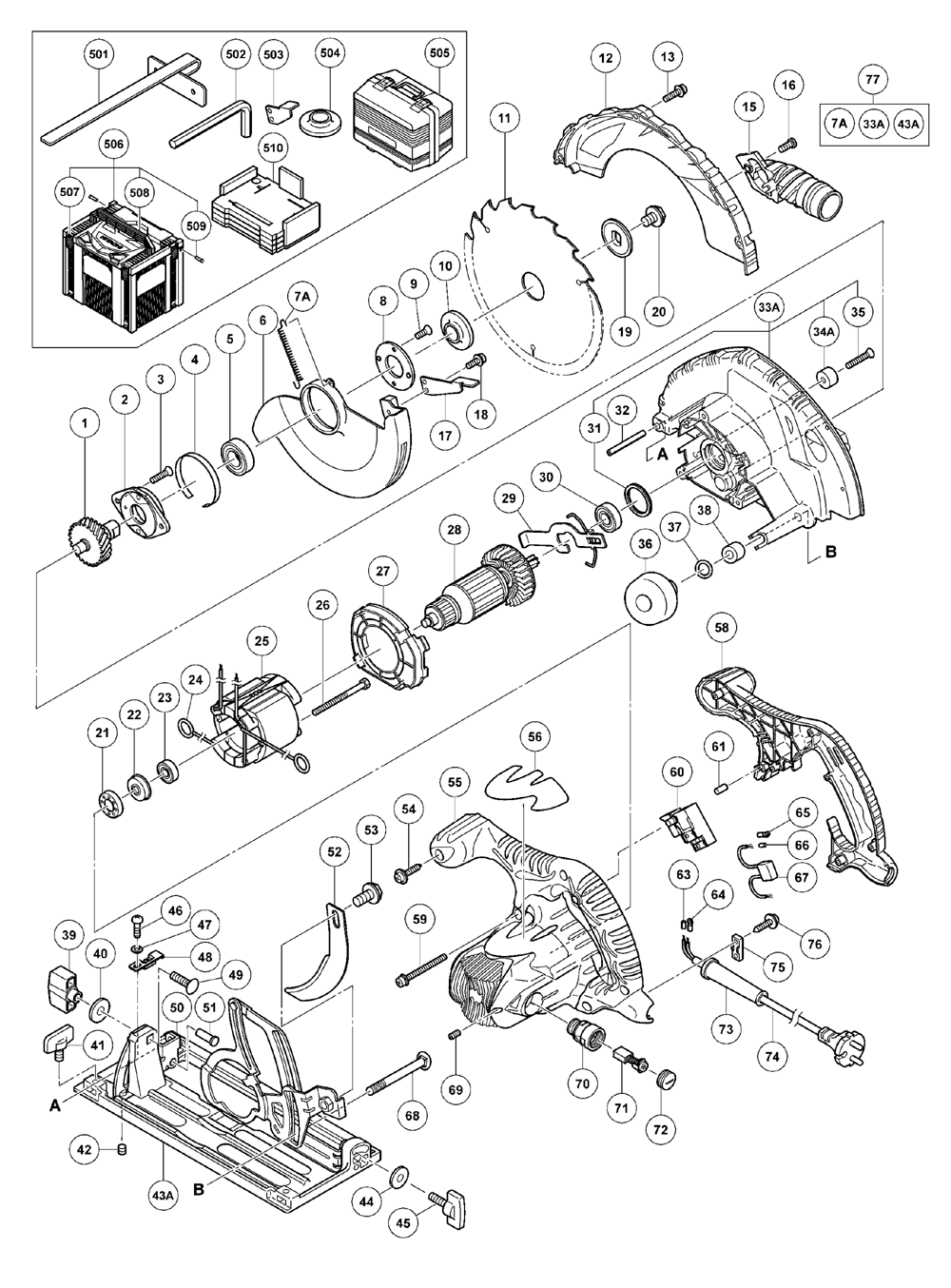 Page 1 Diagram and Parts List for C7U2  Hitachi Saw