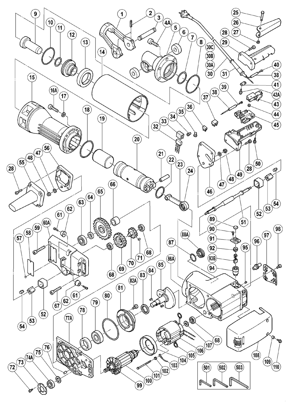 Page 1 Diagram and Parts List for H90SC  Hitachi Hammer Drill