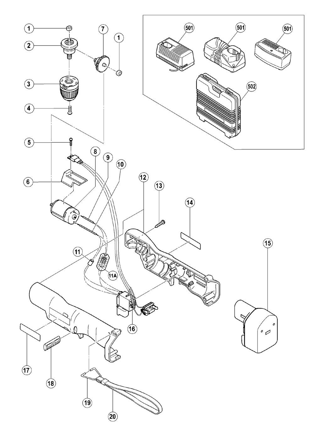 Page 1 Diagram and Parts List for DN12DY  Hitachi Drill Press