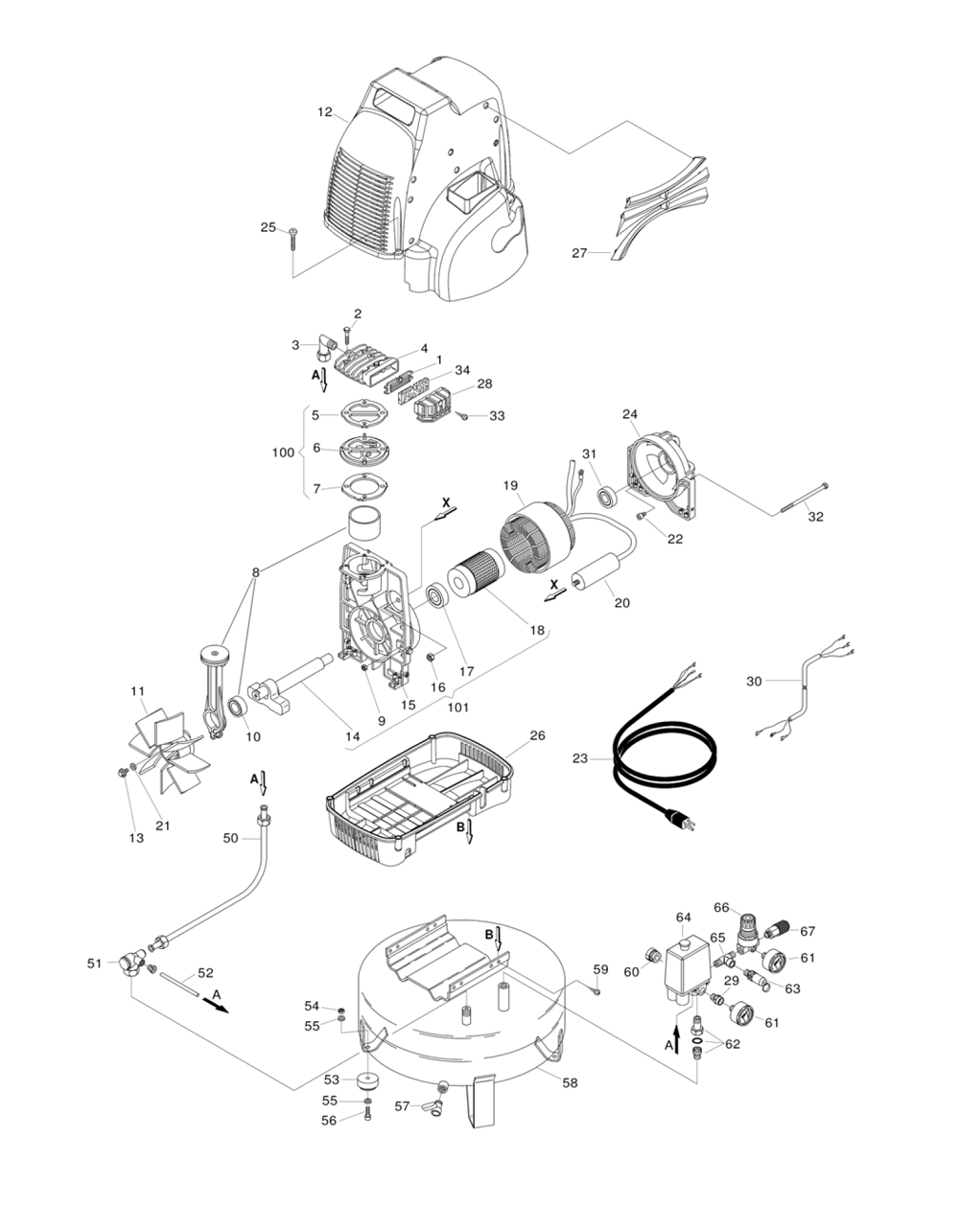 Page 1 Diagram and Parts List for EC79E3  Hitachi Compressor