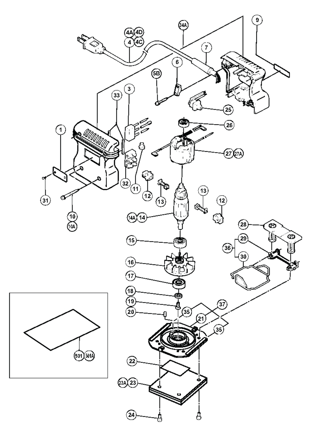 Page 1 Diagram and Parts List for SV12SA  Hitachi Sander Polisher