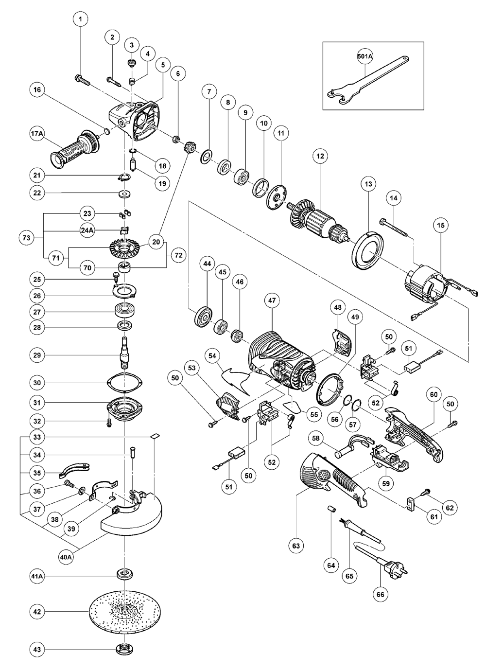 Page 1 Diagram and Parts List for G18UBY  Hitachi Grinder