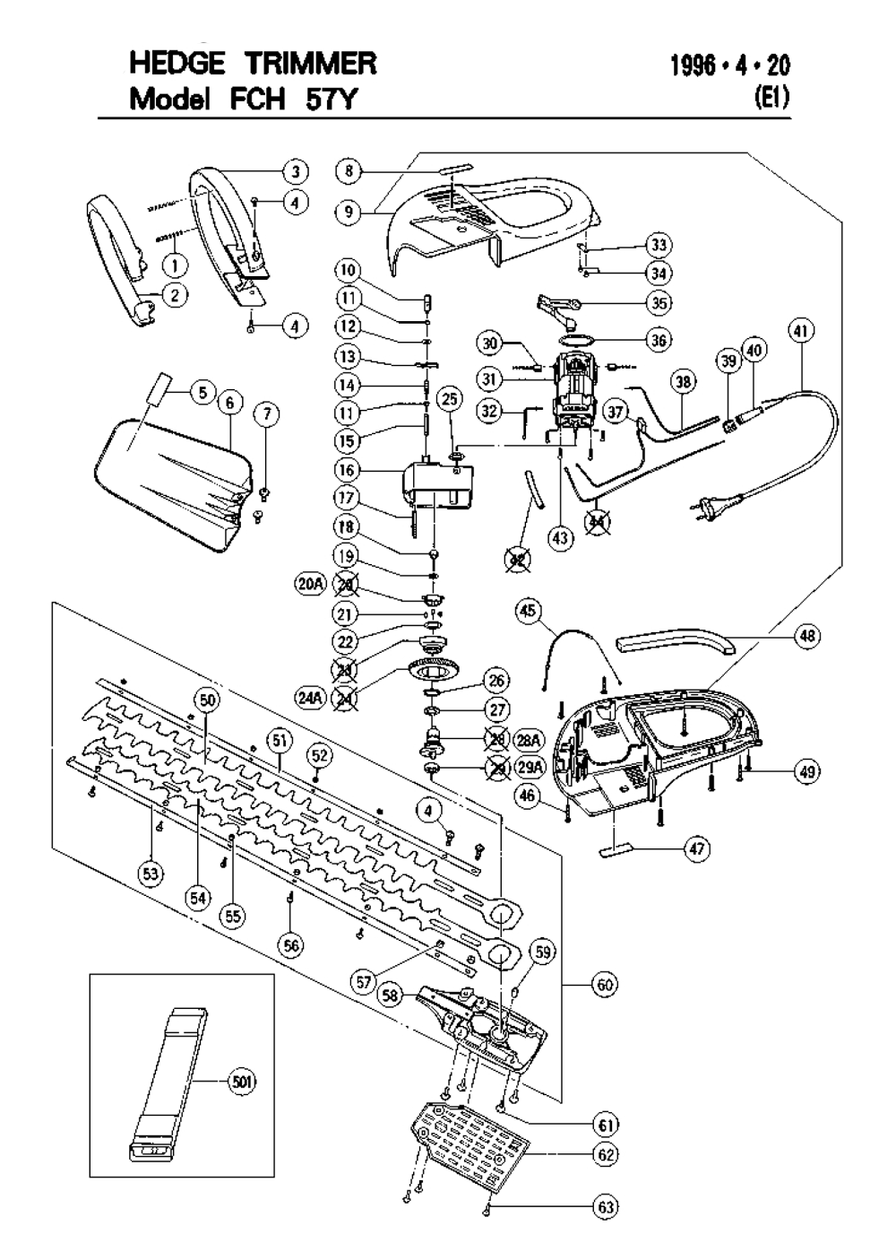 Page 1 Diagram and Parts List for FCH57Y  Hitachi Trimmer