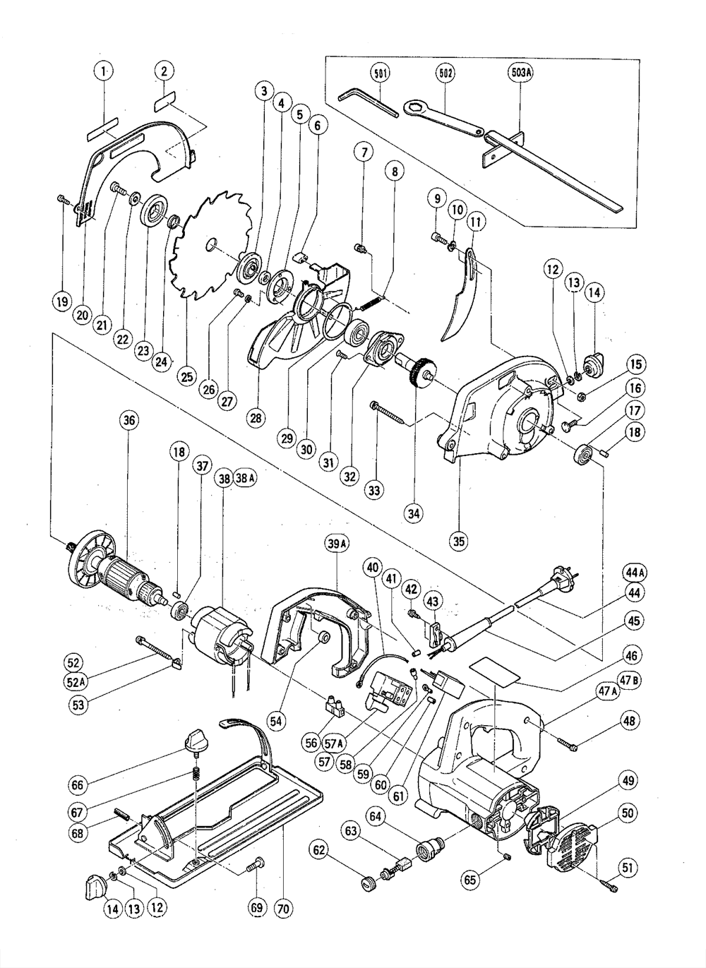 Page 1 Diagram and Parts List for FC6SA  Hitachi Saw