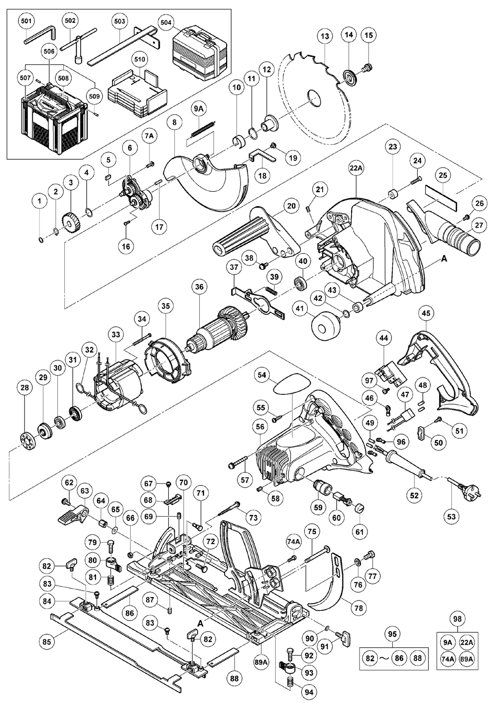 Page 1 Diagram and Parts List for C7UY  Hitachi Saw