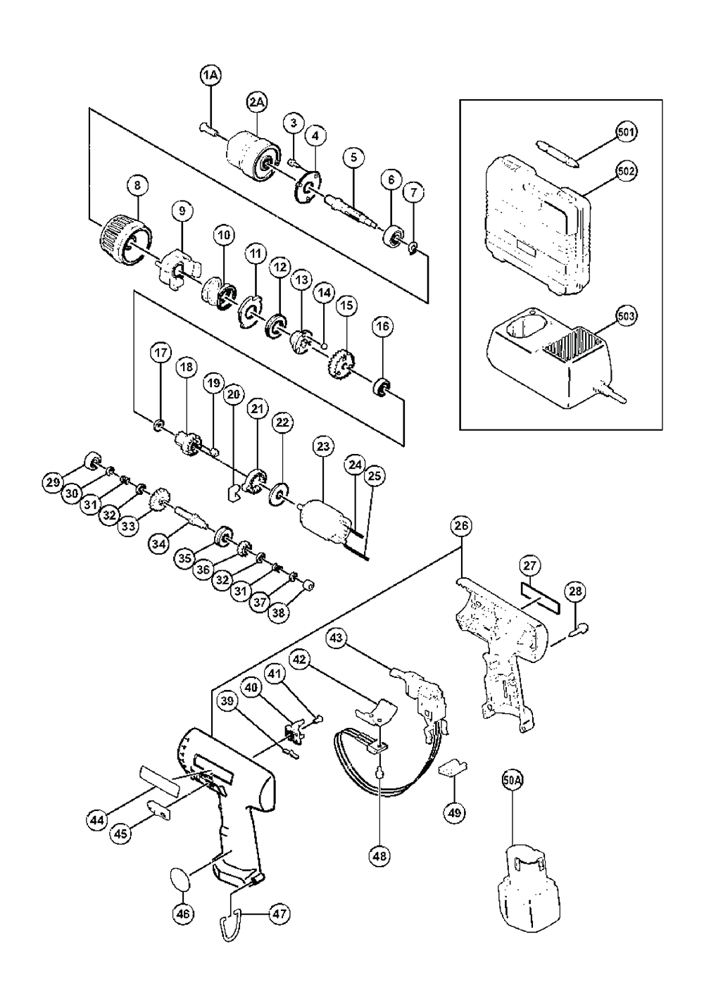 Page 1 Diagram and Parts List for DS7DV  Hitachi Drill Press