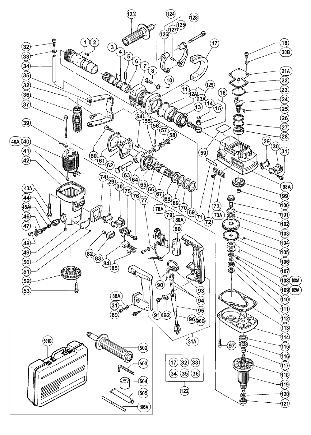 Page 1 Diagram and Parts List for DH50SB  Hitachi Hammer Drill