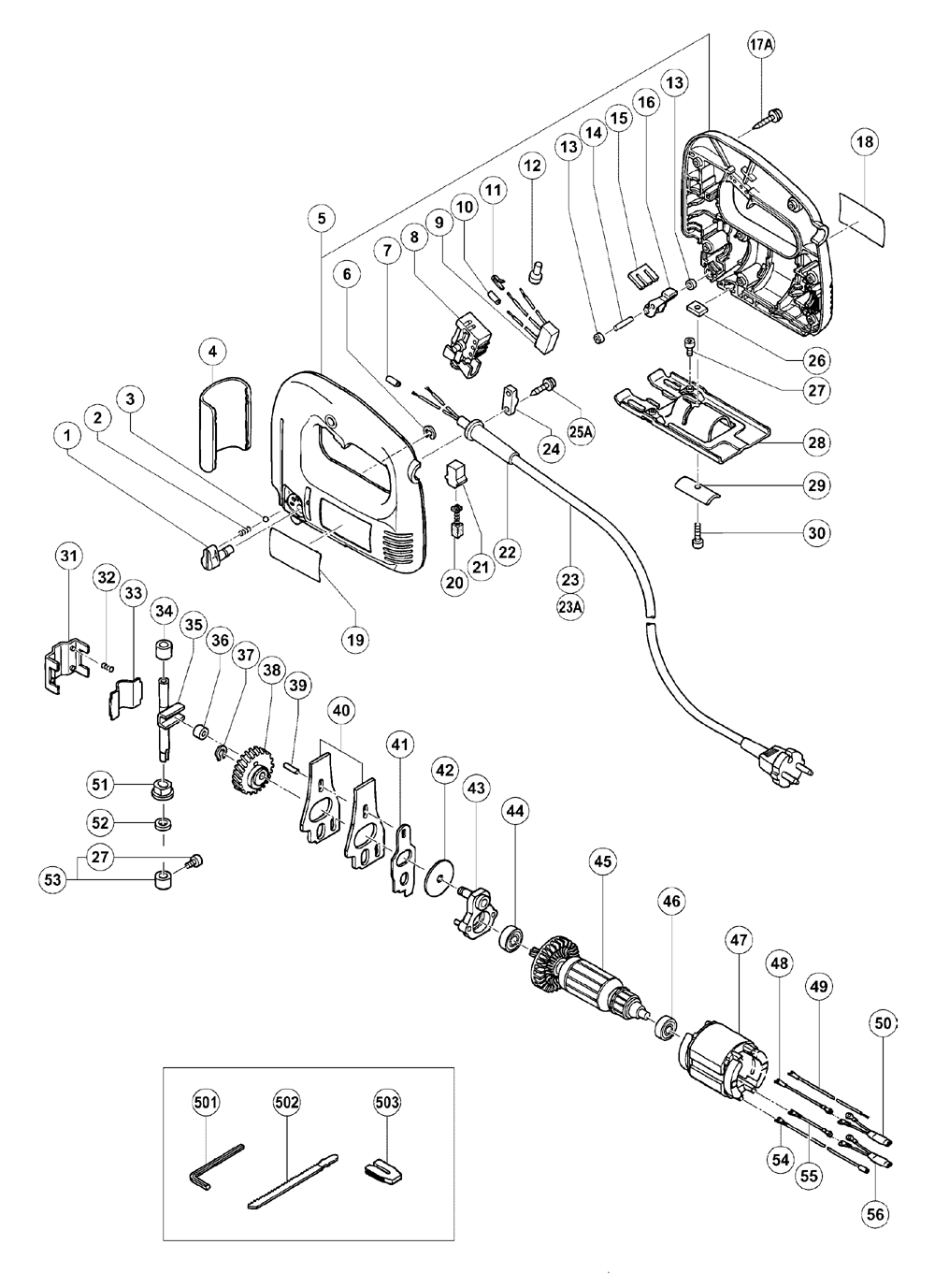 Page 1 Diagram and Parts List for FCJ65V  Hitachi Saw