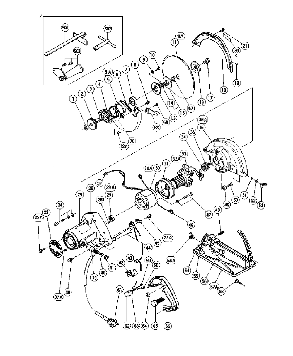 Page 1 Diagram and Parts List for FC7  Hitachi Saw