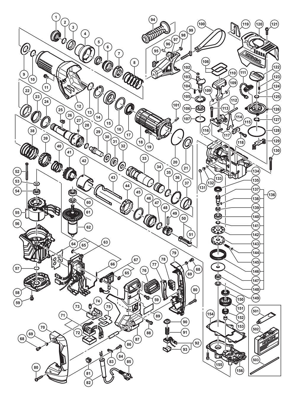 Page 1 Diagram and Parts List for DH45MEY  Hitachi Hammer Drill