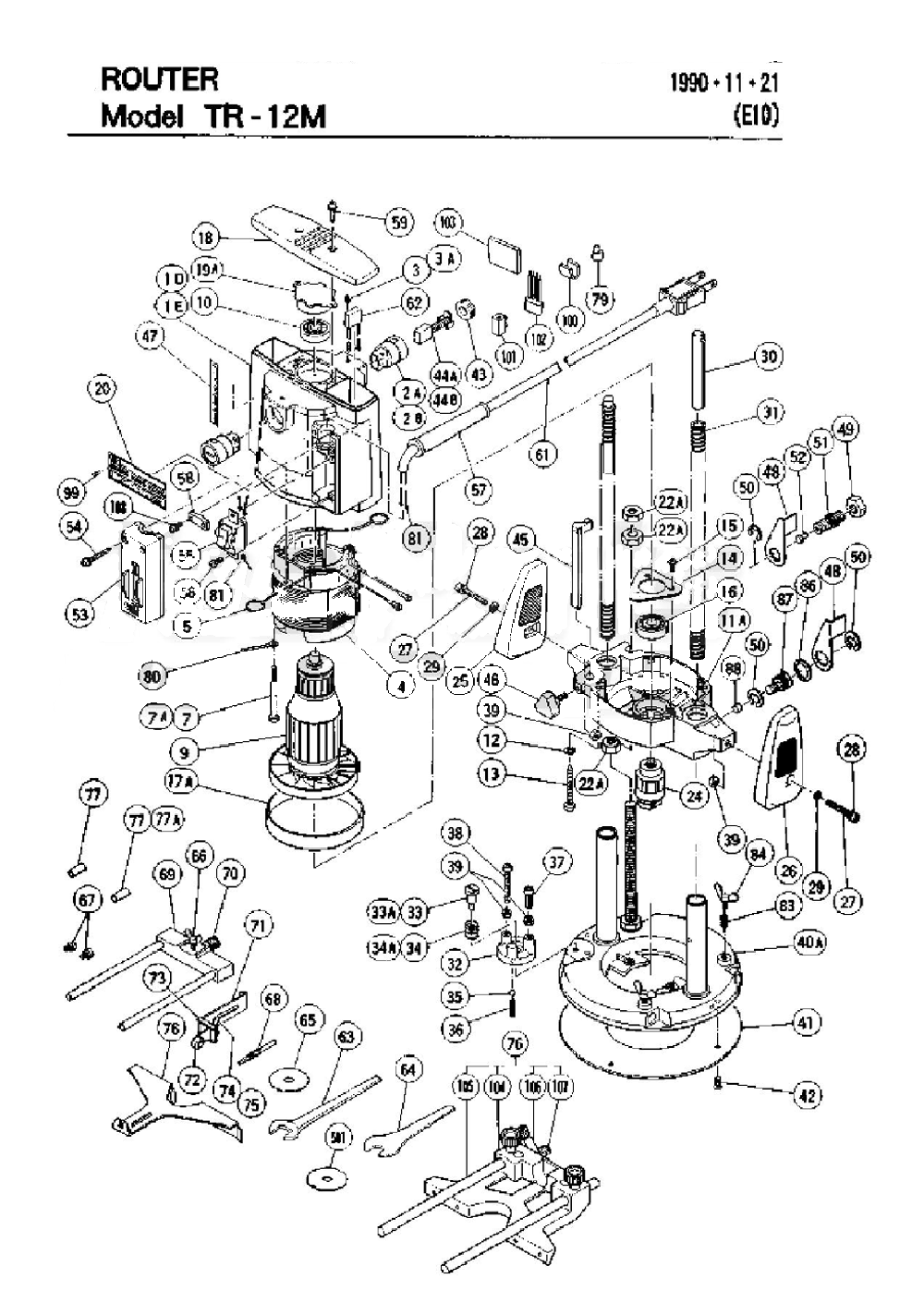 Page 1 Diagram and Parts List for TR12M  Hitachi Router