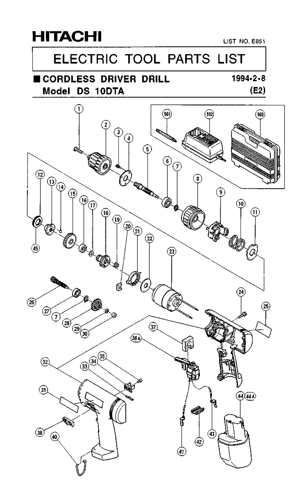 Page 1 Diagram and Parts List for DS10DTA  Hitachi Drill Press